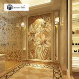 TST Mosaic Mural White Lily Flower Parquet Customized Art Wall