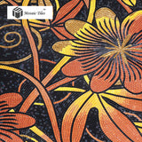 TST Mosaic Mural Nature Flower Vines Red & Black Shinning Crystal Unique Interior Wall Deco