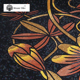 TST Mosaic Mural Nature Flower Vines Red & Black Shinning Crystal Unique Interior Wall Deco