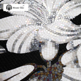 TST Mosaic Mural Black & White Lily Flower Parquet Modern Unique Wall Deco