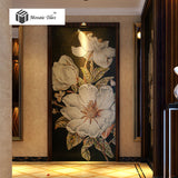 TST Mosaic Mural White Kapok Beautiful Flower Parquet Unique Design