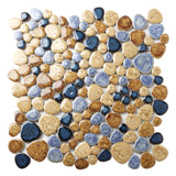 Porcelain Pebbles Tile Art Mosaics Glazed Blue Ceramic Tiles for Bathroom Shower Floor【Pack of 5 Sheets】