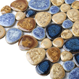Porcelain Pebbles Tile Art Mosaics Glazed Blue Ceramic Tiles for Bathroom Shower Floor【Pack of 5 Sheets】