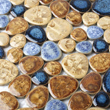 Porcelain Pebbles Tile Art Mosaics Glazed Blue Ceramic Tiles for Bathroom Shower Floor【Pack of 5 Sheets】