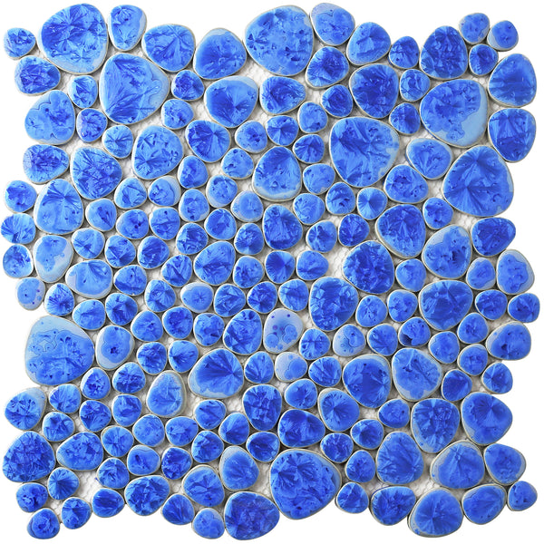 Pebble Tiles for Bathroom Shower Floor Blue White Porcelain Pebble