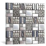 Blujellyfish Glass Metallic Mosaic Tiles Silver Kitchen Backsplash Bathroom Shower Accent Wall Decor【Pack of 5 Sheets】
