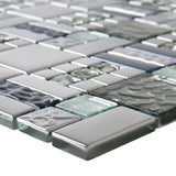 Blujellyfish Glass Metallic Mosaic Tiles Silver Kitchen Backsplash Bathroom Shower Accent Wall Decor【Pack of 5 Sheets】