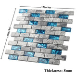Blujellyfish 1"x2" Subway Mosaic Tile Teal Blue Glass Grey Marble Tile for Wall Backsplash TSTNB03