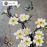TST Mosaic Murals Butterfly Flowers Mirror Background Mosaic Picture TSTBSM012