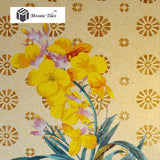 TST Mosaic Mural Yellow Hibiscus Flower Fireplace Livingroom Wall Deco Jade Glass Picture