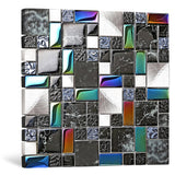 Wall Backsplash Tile Black Glass Silver Metal Iridescent Vibrant Colors for Kitchen Bathroom Shower Accents Walls【Pack of 5 Sheets】