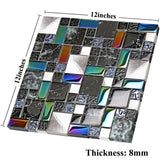 Wall Backsplash Tile Black Glass Silver Metal Iridescent Vibrant Colors for Kitchen Bathroom Shower Accents Walls【Pack of 5 Sheets】