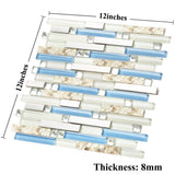Kitchen Backsplash Bathroom Wall Decor Beach Style Tile Real Seashell Blue Cream White Brushed Steel【Pack of 5 Sheets】