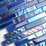 Blujellyfish Blue Glass Tile Iridescent Starry Sky design Backsplash Tile for Swimming Pool Kitchen Bathroom Walls【Pack of 5 Sheets】