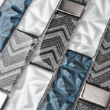 Blujellyfish Subway Glass Tile Teal Blue & White Kitchen Bathroom Wall Backsplash Tile【Pack of 5 Sheets】