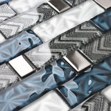 Blujellyfish Subway Glass Tile Teal Blue & White Kitchen Bathroom Wall Backsplash Tile【Pack of 5 Sheets】
