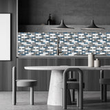 Blujellyfish Subway Glass Tile Teal Blue & White Kitchen Bathroom Wall Backsplash Tile【Pack of 5 Sheets】