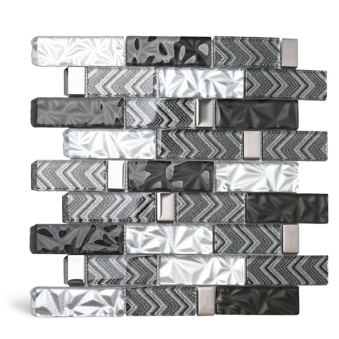Glass 3D Tiles for Kitchen Bathroom Wall Backsplash Brown Silver Luxury Textured Art Mosaic Interlocking Glass Bricks Accent Tile【Pack of 5 Sheets】