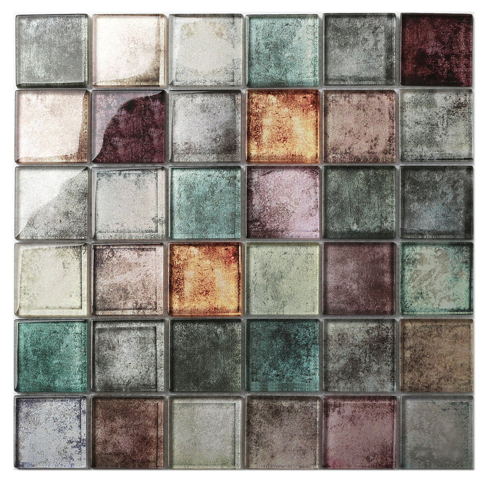 Antique 2'' x 2'' Glass Squared Tile Glazed Red Grey Grid Mosaic Wall Backsplash Tile【Pack of 5 Sheets】