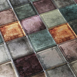 Antique 2'' x 2'' Glass Squared Tile Glazed Red Grey Grid Mosaic Wall Backsplash Tile【Pack of 5 Sheets】