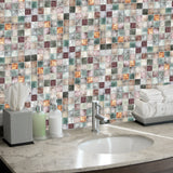 Antique 2'' x 2'' Glass Squared Tile Glazed Red Grey Grid Mosaic Wall Backsplash Tile【Pack of 5 Sheets】