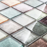 Antique 2'' x 2'' Glass Squared Tile Glazed Red Grey Grid Mosaic Wall Backsplash Tile【Pack of 5 Sheets】