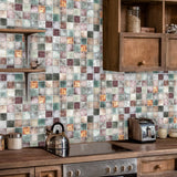 Antique 2'' x 2'' Glass Squared Tile Glazed Red Grey Grid Mosaic Wall Backsplash Tile【Pack of 5 Sheets】