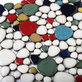 Lovebird Red White Colorful Pebbles Shower Floor Accent Tile【Pack of 5 Sheets】