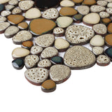 Leopard Tan Beige Ceramic Pebble Mosaic Tile Shower Floor Tile Wall Backsplash Mosaics【Pack of 5 Sheets】