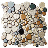 Leopard Tan Beige Ceramic Pebble Mosaic Tile Shower Floor Tile Wall Backsplash Mosaics【Pack of 5 Sheets】