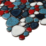 Macaw Red Blue Pebbles for Shower Floor Accent Tile【Pack of 5 Sheets】