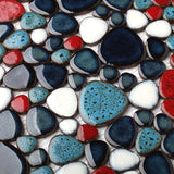 Macaw Red Blue Pebbles for Shower Floor Accent Tile【Pack of 5 Sheets】