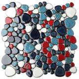 Macaw Red Blue Pebbles for Shower Floor Accent Tile【Pack of 5 Sheets】
