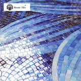TST Mosaic Mural Jade Glass Sea Blue Big Flower Home Hotel Interior Deco