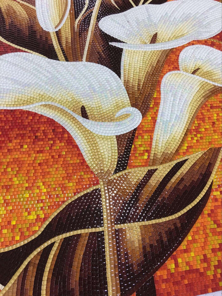 TST Mosaic Mural White Calla Lily Flower Parquet New Design Wall