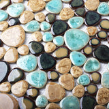 Porcelain Pebbles Beautiful Fambe Bathroom Floor Turquoise Beige Mosaic Tiles Wall Deco【Pack of 5 Sheets】