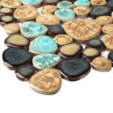 Porcelain Pebbles Beautiful Fambe Bathroom Floor Turquoise Beige Mosaic Tiles Wall Deco【Pack of 5 Sheets】