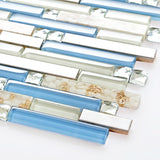 TST Glass Inner Conch Tile Blue Cream White Brushed Steel Art Mosaic Bath Decor TSTNB06