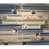Kitchen Backsplash Bathroom Wall Decor Beach Style Tile Real Seashell Blue Cream White Brushed Steel【Pack of 5 Sheets】