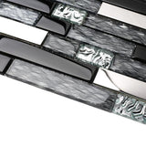 Black Chrome Silver Glass Tile Kitchen Backsplash Art Mosaic Bath Wall【Pack of 5 Sheets】