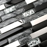 TST Mosaic Tiles Black Chrome Silver Glass Tile Kitchen Backsplash Mosaic Art Bath Wall TSTNB12