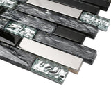 Black Chrome Silver Glass Tile Kitchen Backsplash Art Mosaic Bath Wall【Pack of 5 Sheets】