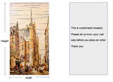 TST Mosaic Murals Yellow Painting Tower Old Town Hand Made Customized Wall Deco