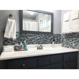 Blujellyfish 1"x2" Subway Mosaic Tile Teal Blue Glass Grey Marble Tile for Wall Backsplash TSTNB03