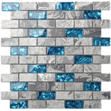Blujellyfish 1"x2" Subway Mosaic Tile Teal Blue Glass Grey Marble Tile for Wall Backsplash TSTNB03