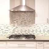 Glass Metal Tile Iridescent White Glass Silver Chrome Stainless Steel Interlocking Mosaic【Pack of 5 Sheets】