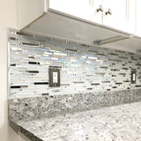 Glass Metal Tile Iridescent White Glass Silver Chrome Stainless Steel Interlocking Mosaic【Pack of 5 Sheets】