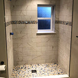 Porcelain Pebbles Tile Art Mosaics Glazed Blue Ceramic Tiles for Bathroom Shower Floor【Pack of 5 Sheets】
