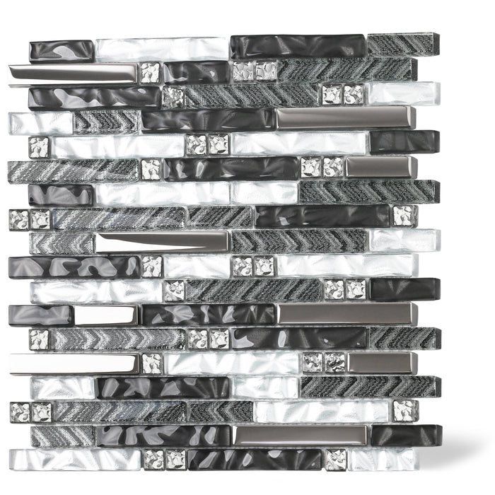 Backsplash Tile for Kitchen Black Silver Subway Glass Mosaic Tiles for Kitchen Backsplash Bathroom Wall【Pack of 5 Sheets】