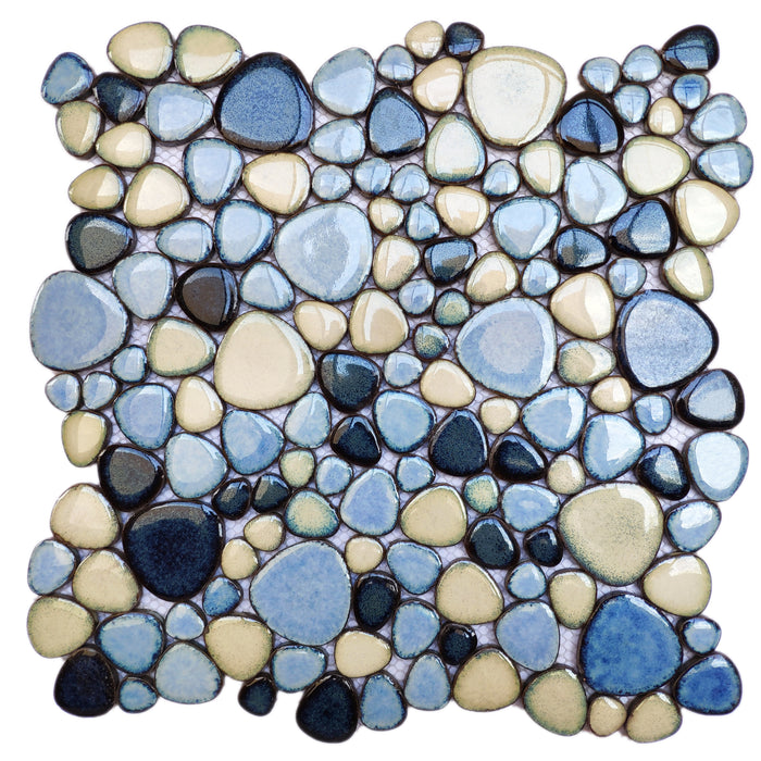 Pebbles Tile for Shower Floor Summer Blue Mosaic Tiles for Bathroom Flooring【Pack of 5 Sheets】